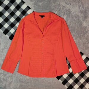 XL | Zac & Rachel | Pleated V-Neck Button Down Blouse